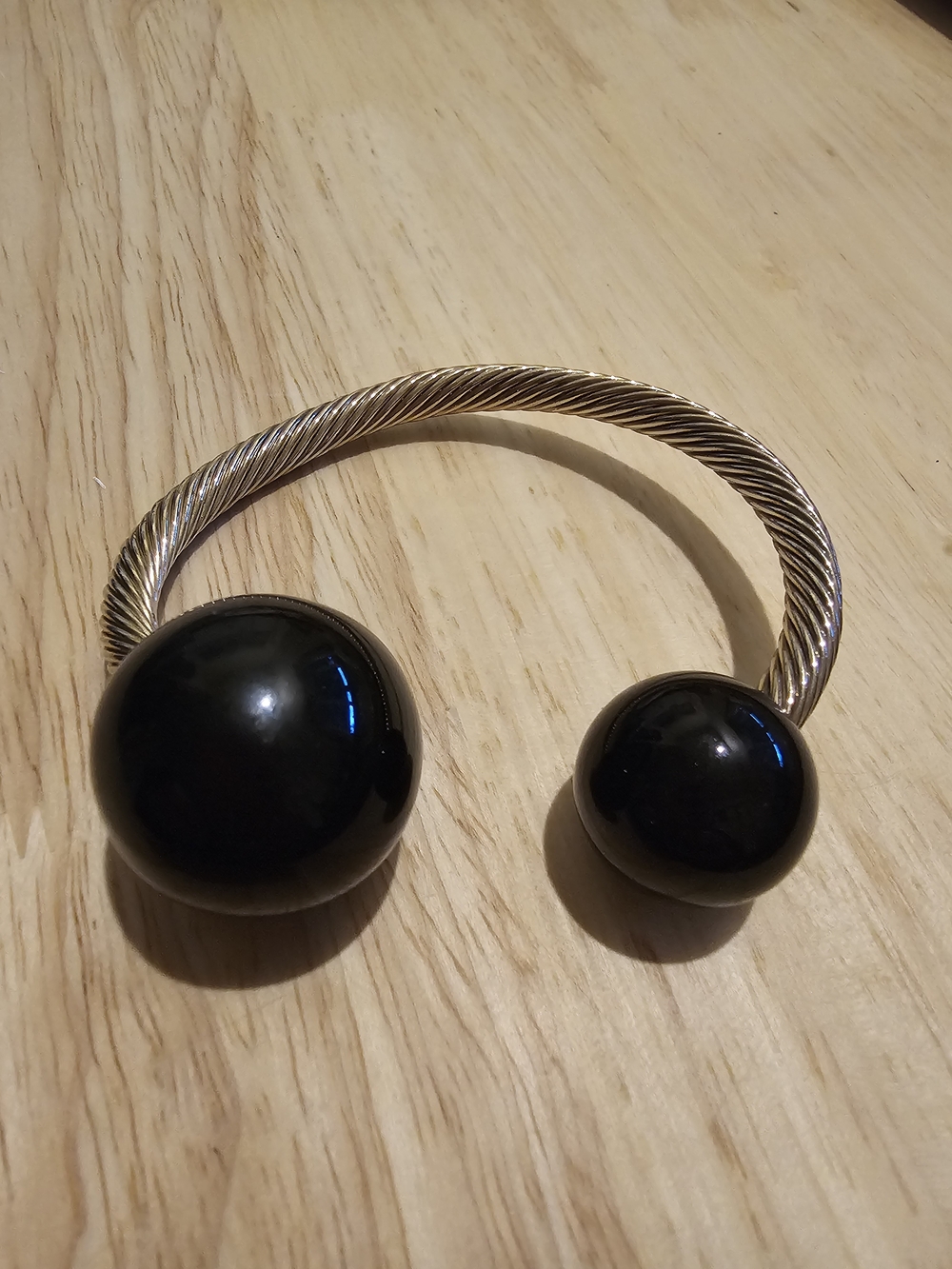 Vintage Marion Godart Paris Black Resin Ball Twisted Cable Cuff Bracelet – 1980s